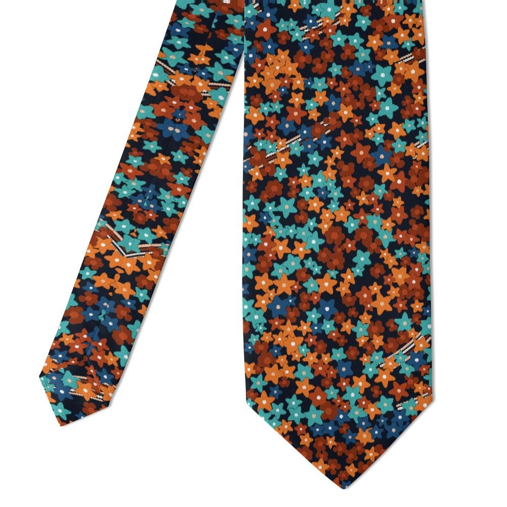 de Castelnau - Navy & Tangerine Floral Tie – Garonne Sunset