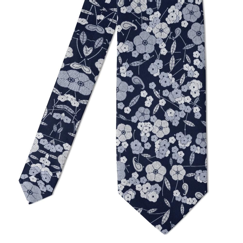Czernin - Navy & Silver Garden Floral Tie – Moonlit Garden