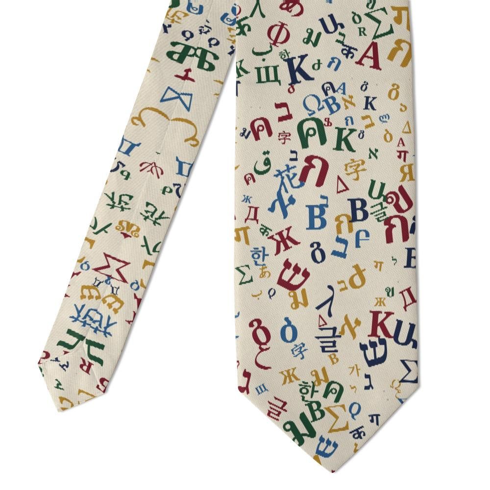 Dzialynski - Cream Polyglot Alphabet Tie – Letters of the World