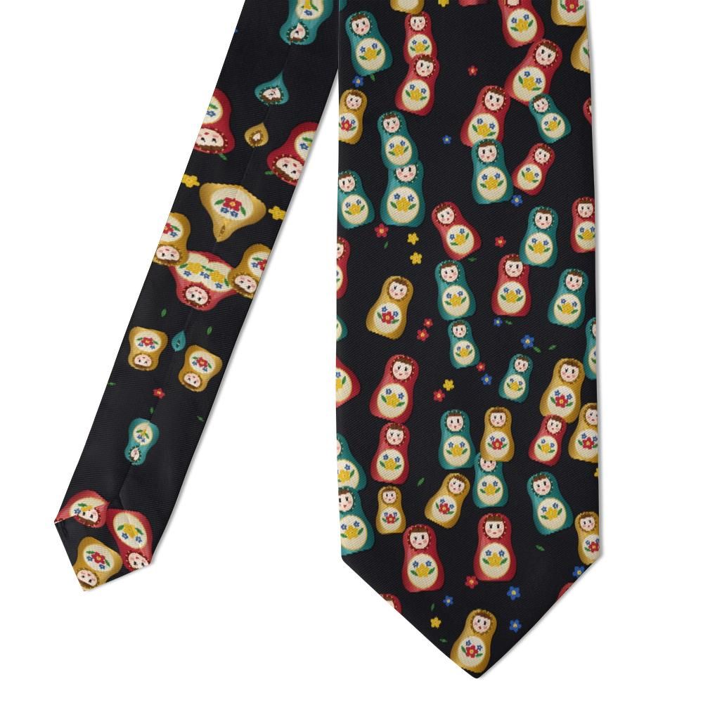 Koniecpolski - Black Matryoshka Doll Tie – Midnight Folk Tale