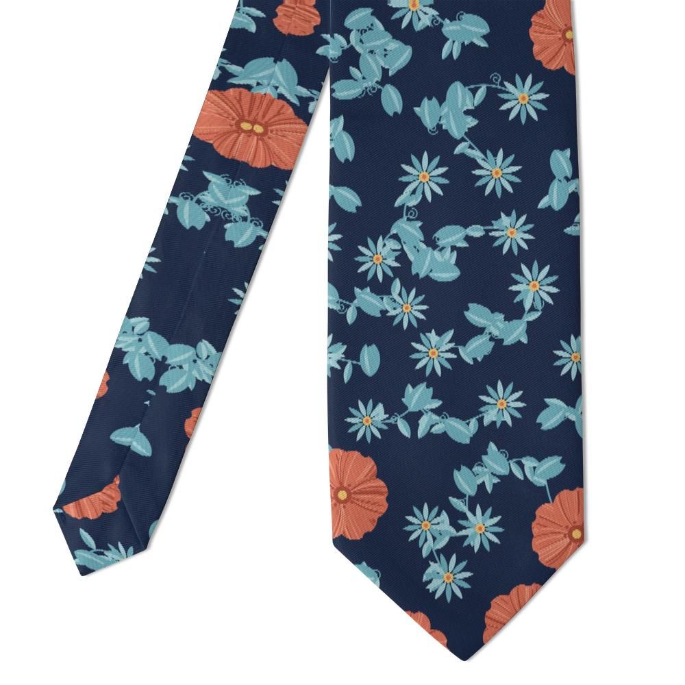 Moltke - Navy & Coral Poppy Vine Floral Tie – Evening Garden