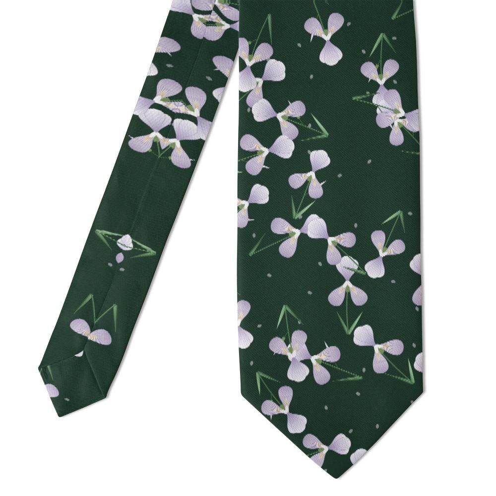 Krasinski - Forest Green & White Iris Tie – Pale Irises on a Woodland Ground