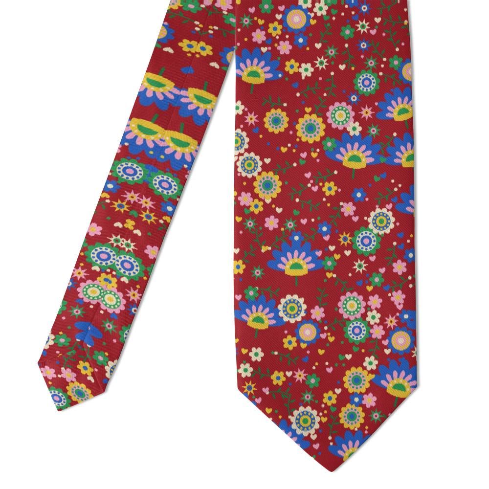 Lindenov - Red Multicolor Folk Floral Tie – Polish Folk Garden