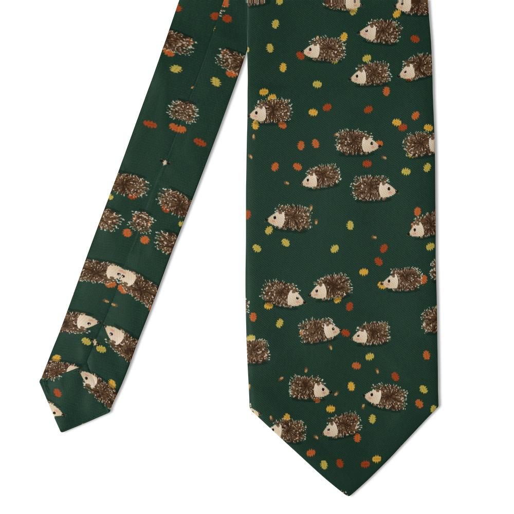 Mniszech - Forest Green Hedgehog Tie – Woodland Hedgehogs and Acorns