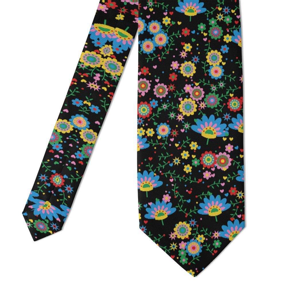 Lindenov - Black Multicolor Folk Floral Tie – Polish Folk Garden