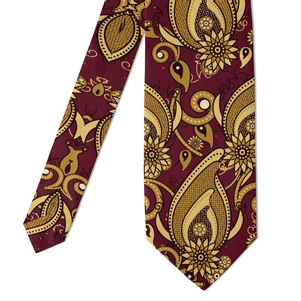 Falier - Burgundy & Gold Sunflower Paisley Tie – Gilded Salon