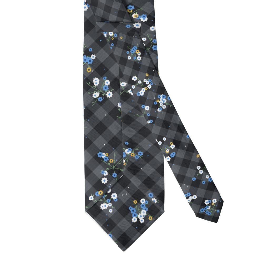 de La Mothe - Grey Check & Blue Floral Tie – Morning Frost