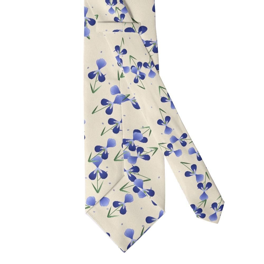 Krasinski - Cream & Cobalt Iris Tie – Spring Garden Irises on Linen
