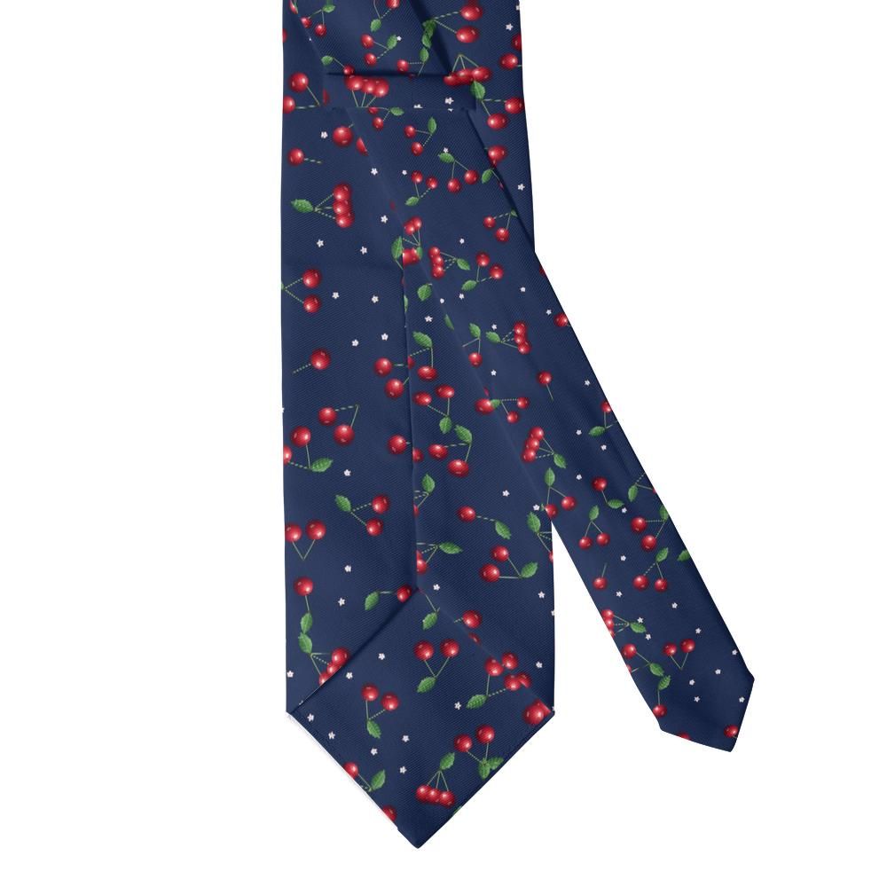 Jablonowski - Navy Cherry Tie – Glossy Cherries and Tiny Blossoms