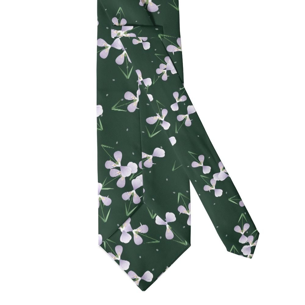 Krasinski - Forest Green & White Iris Tie – Pale Irises on a Woodland Ground