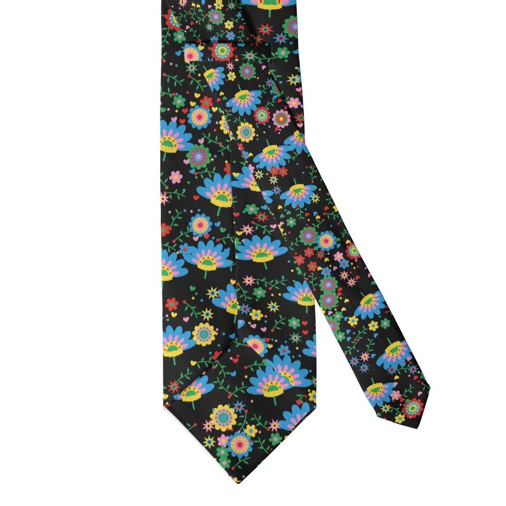 Lindenov - Black Multicolor Folk Floral Tie – Polish Folk Garden