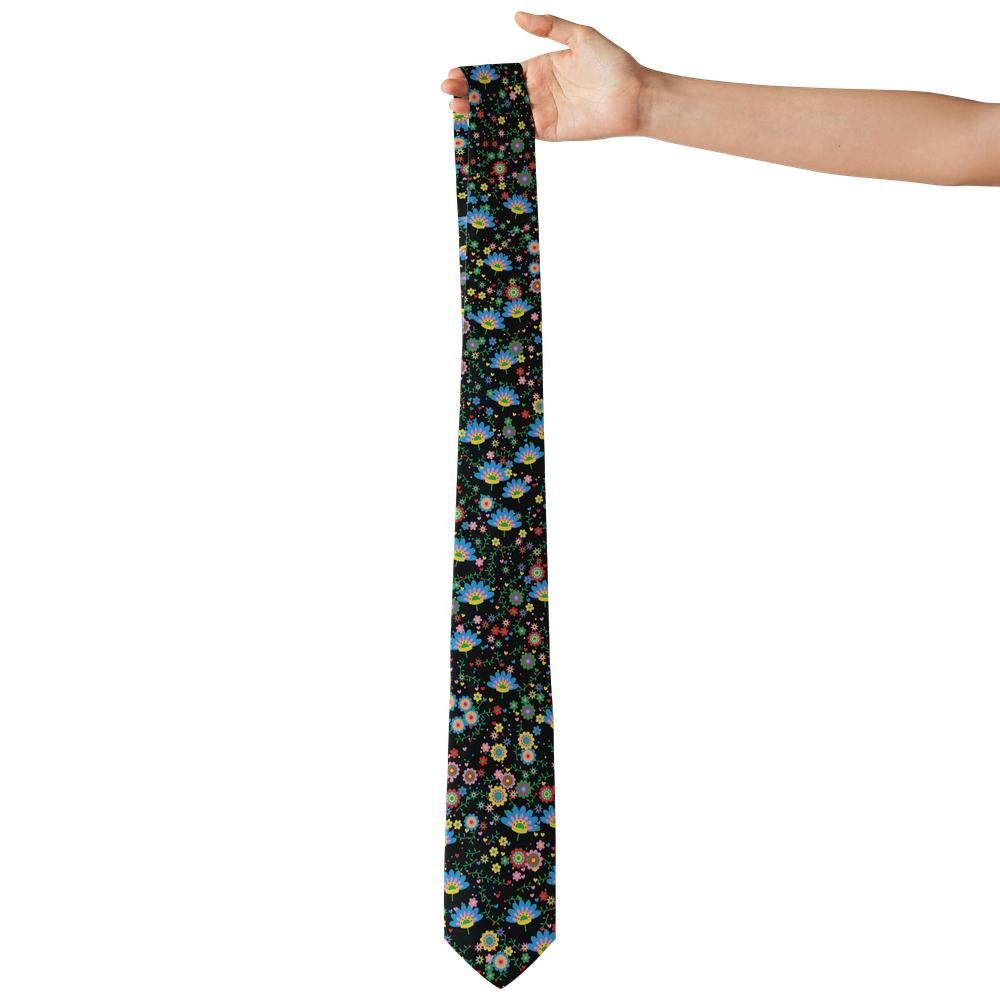 Lindenov - Black Multicolor Folk Floral Tie – Polish Folk Garden