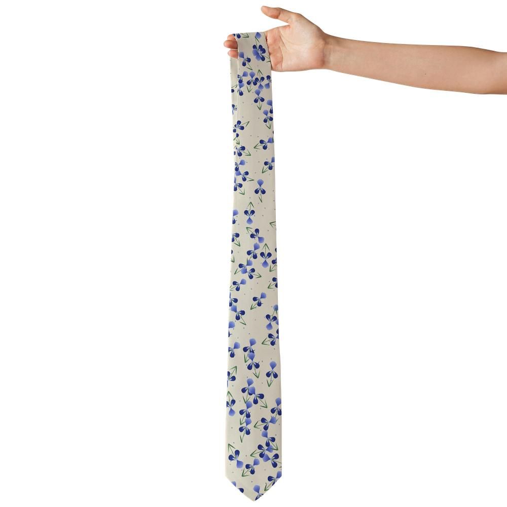 Krasinski - Cream & Cobalt Iris Tie – Spring Garden Irises on Linen