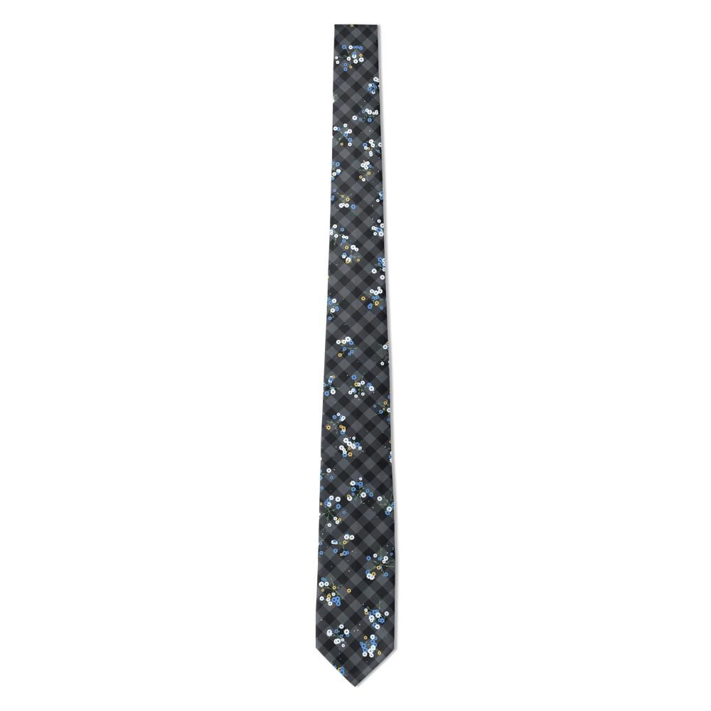 de La Mothe - Grey Check & Blue Floral Tie – Morning Frost