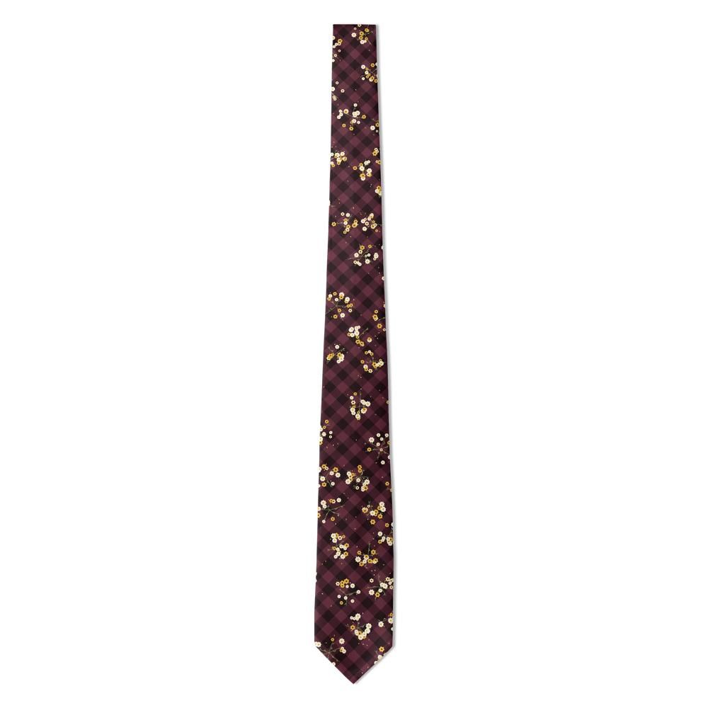 de La Mothe - Burgundy Check & Gold Floral Tie – Autumn Manor