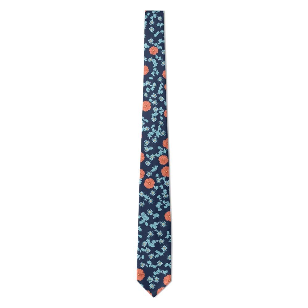 Moltke - Navy & Coral Poppy Vine Floral Tie – Evening Garden
