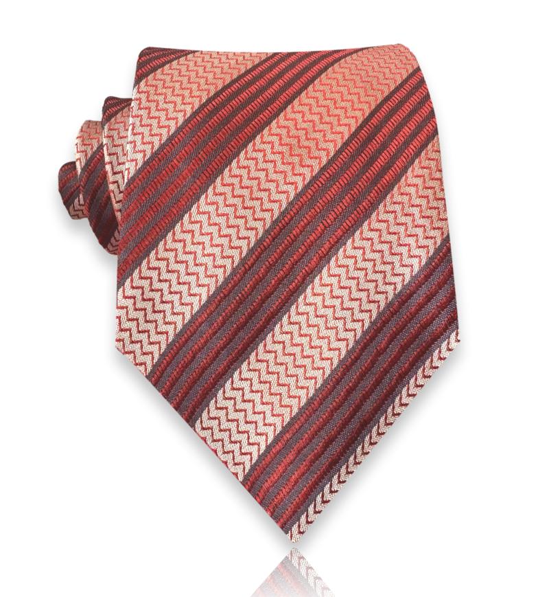 Coral silk tie with crimson diagonal stripes