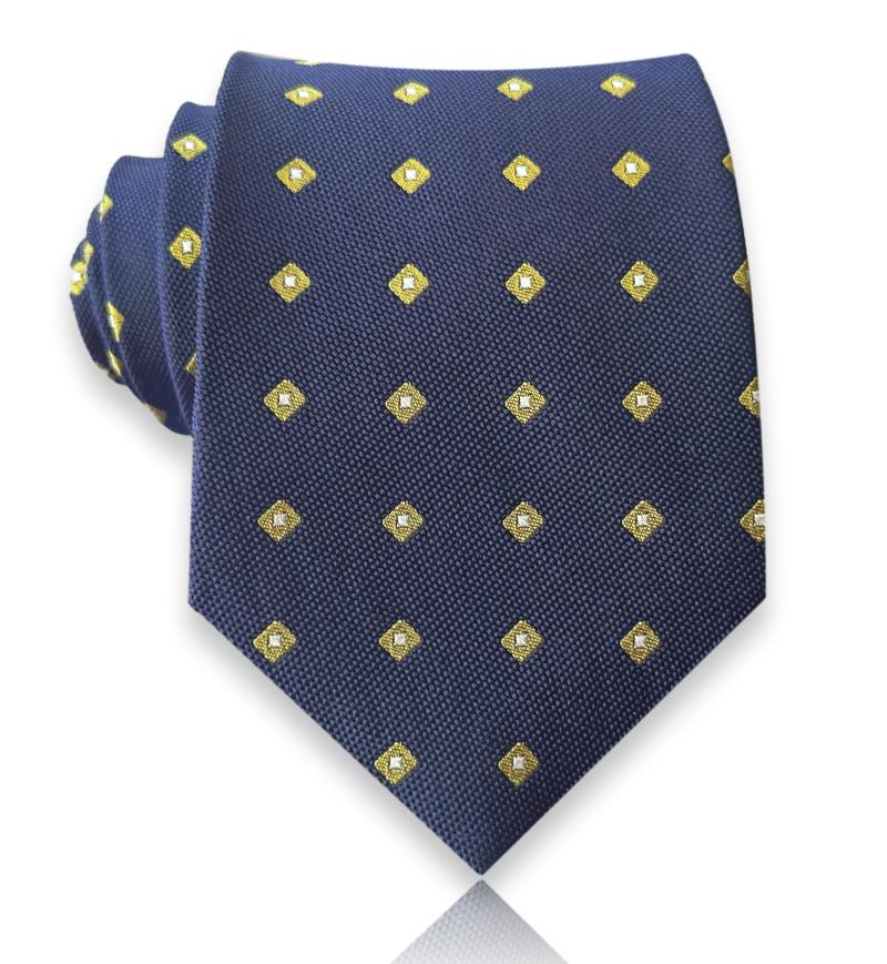 Navy silk tie with gold diamond motif