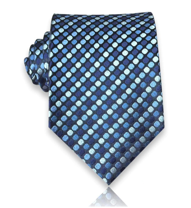 Navy jacquard silk tie with graduated aqua dots