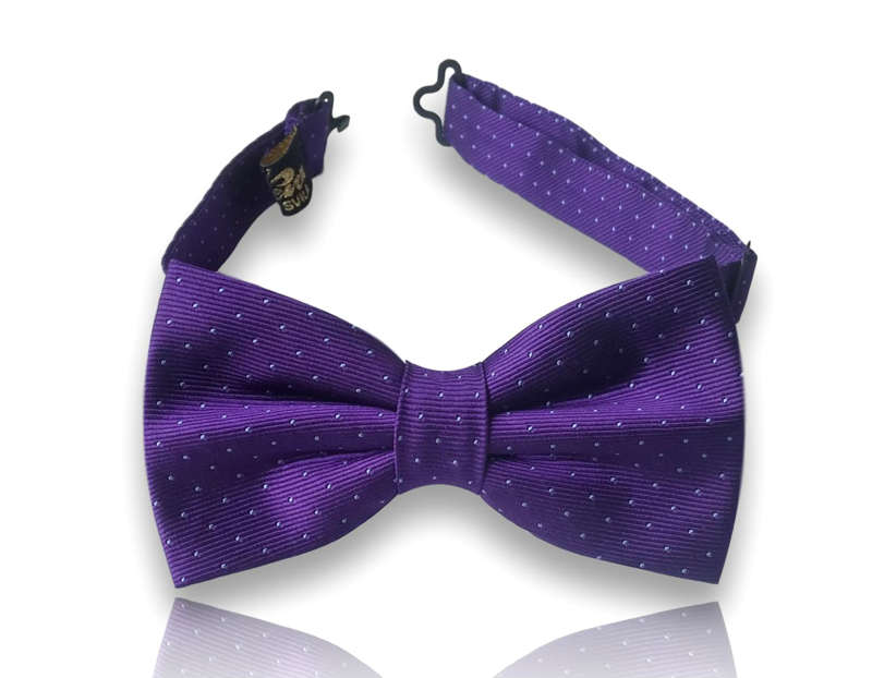 Rocafort deep violet silk bow tie with white pin dots