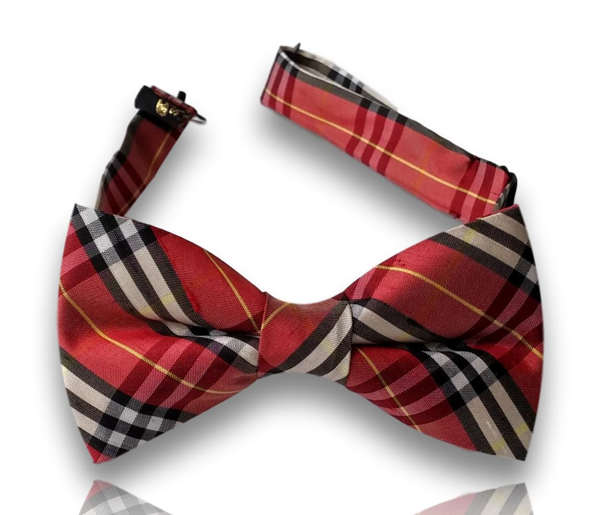 Camporeale scarlet and cream large plaid check silk bow tie