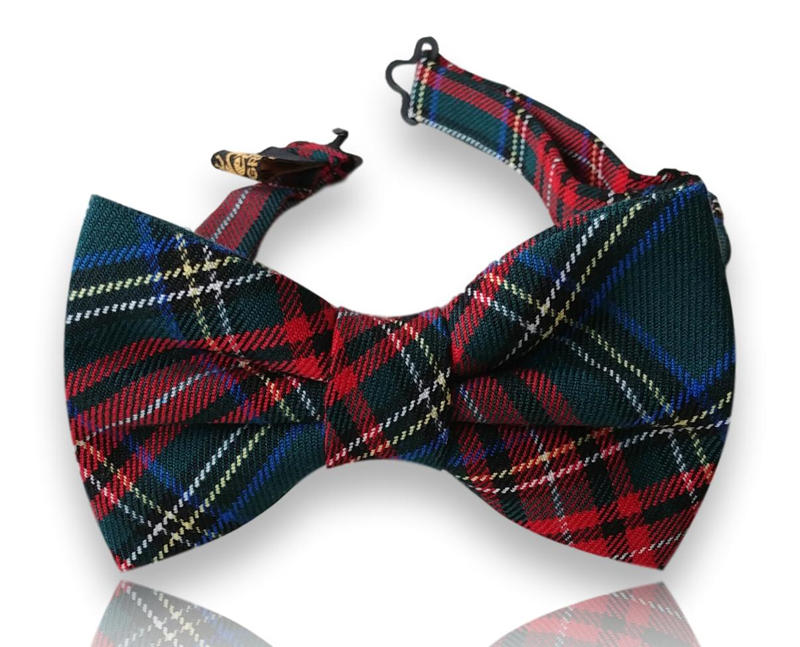 Cervelló navy green and red tartan check silk bow tie