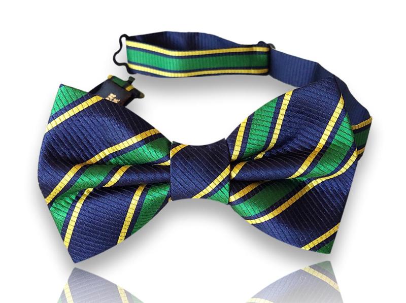 Montcada royal blue and green repp stripe silk bow tie