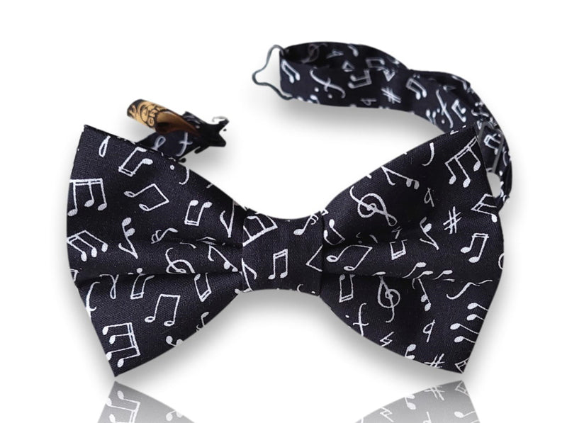 Villahermosa black silk bow tie with white musical notes