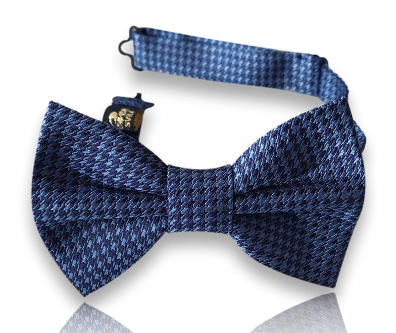 Cruïlles navy and cornflower blue houndstooth silk bow tie