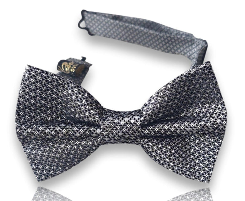 Queralt charcoal and silver micro houndstooth silk bow tie
