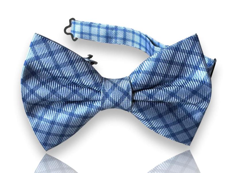 Pinos tonal blue plaid check silk bow tie