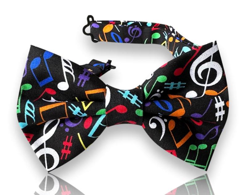 Villahermosa black silk bow tie with multicolour musical notes