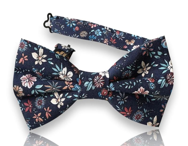 Aytona navy silk bow tie with multicolour meadow flowers