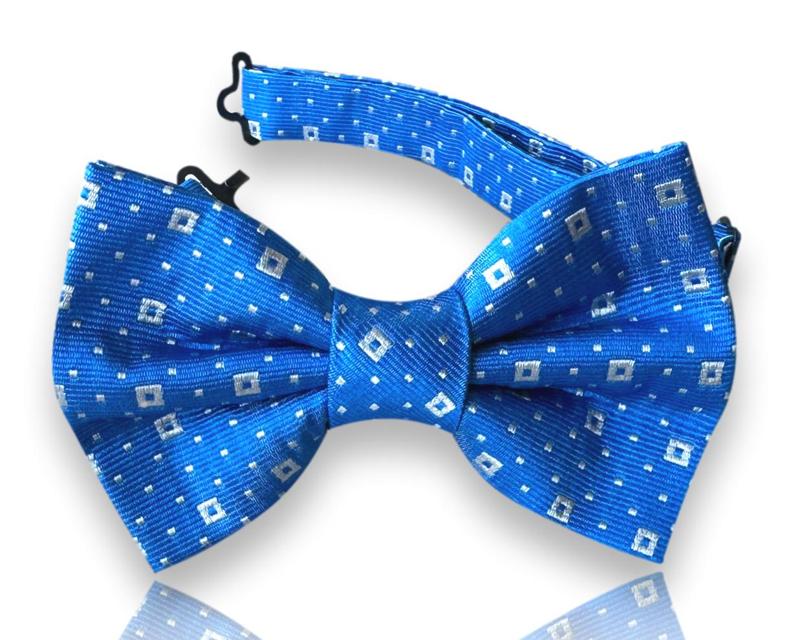 Feria royal blue silk bow tie with white and silver diamond neat