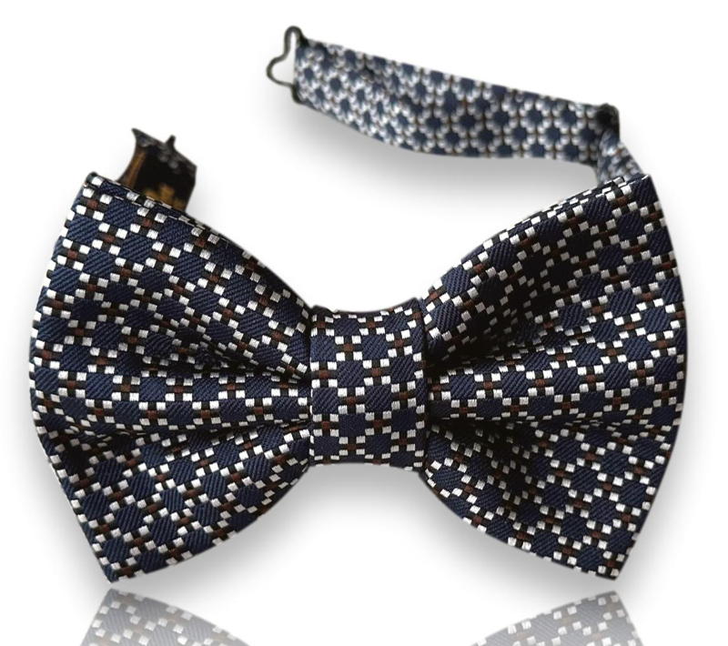 Niccolini espresso brown silk bow tie with dense white square dots