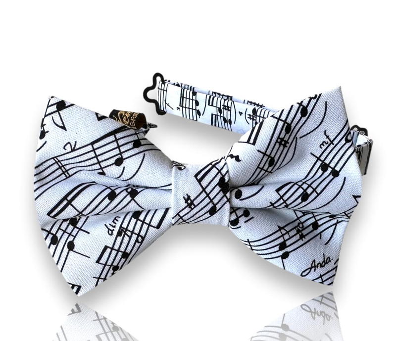 Ottoboni white silk bow tie printed with black musical notation