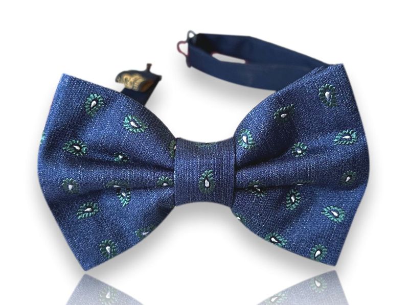 Squarcialupi deep blue silk bow tie with green and white micro florals