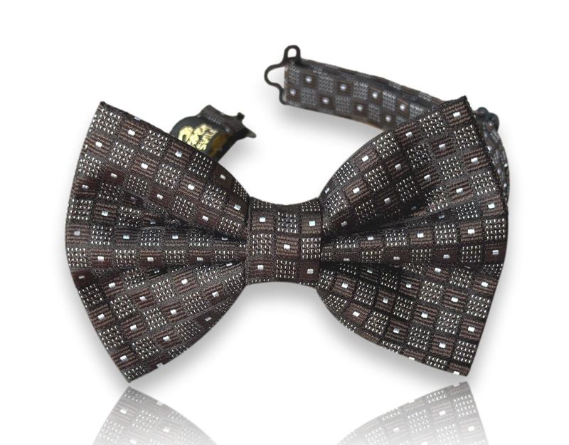Ugolini dark brown silk bow tie with white dotted grid