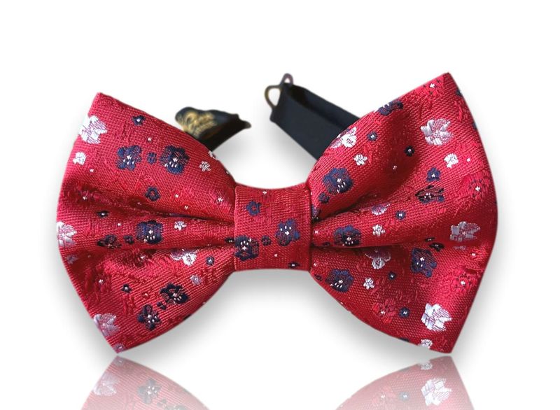 Quaranta red silk bow tie with navy and white small florals