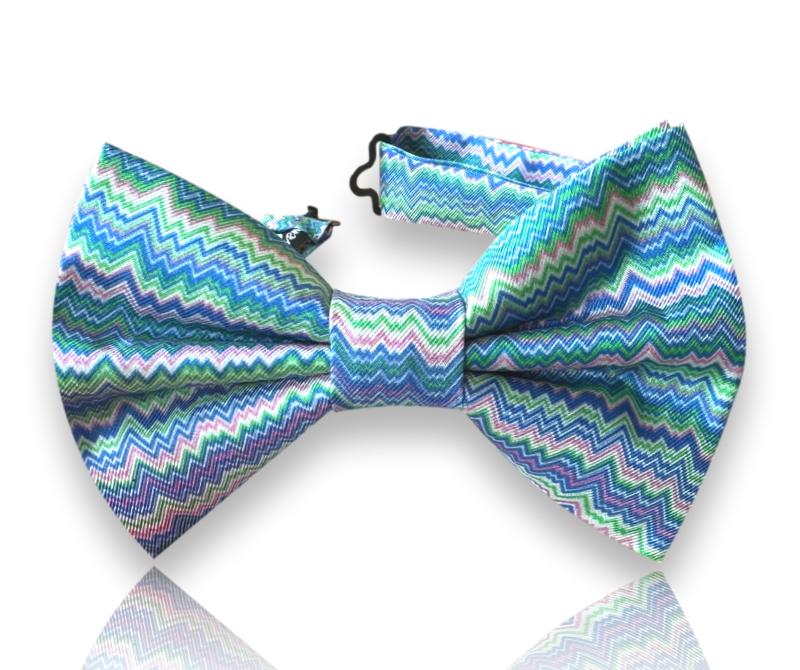 Mint and aqua woven chevron silk bow tie