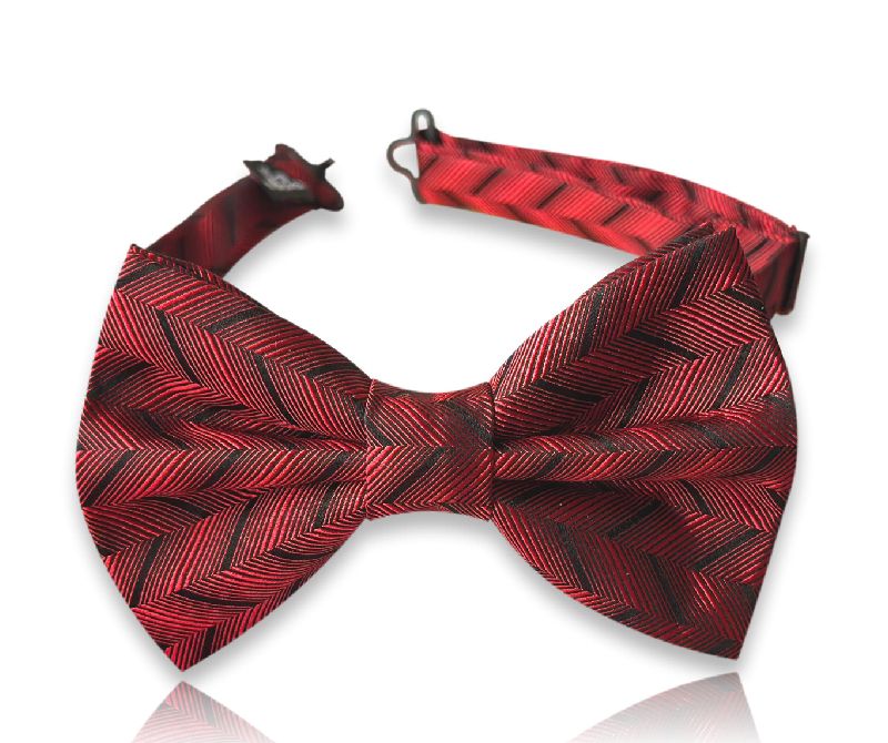 Crimson herringbone silk bow tie