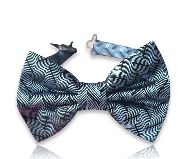 Steel blue herringbone silk bow tie