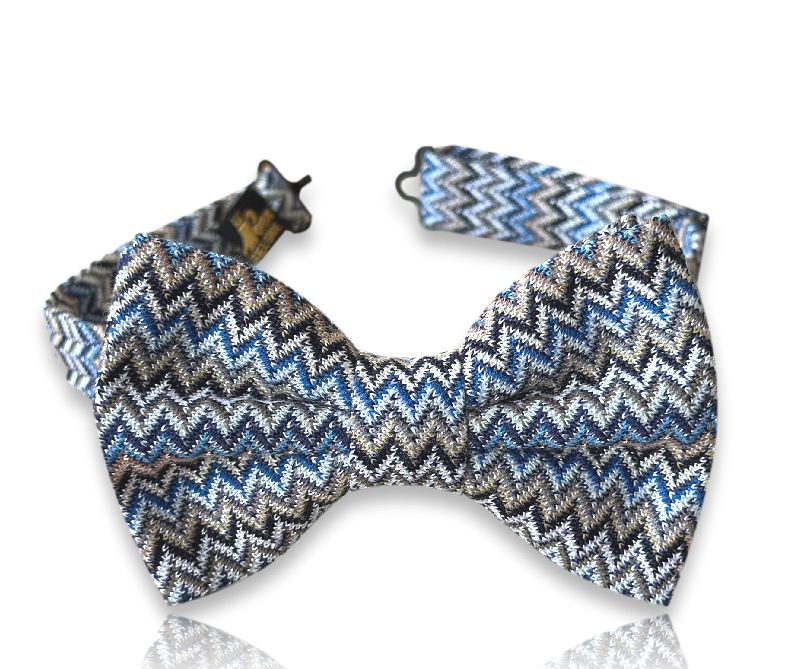 Ivory and grey woven chevron silk bow tie
