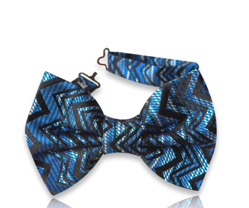 Electric blue woven chevron silk bow tie