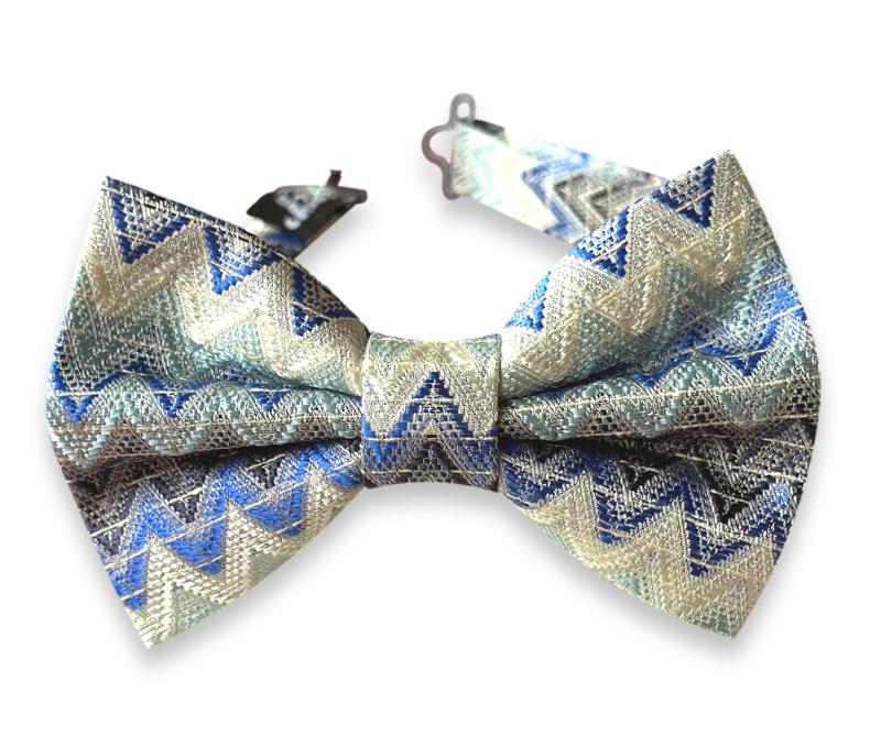 Sage and blue woven chevron silk bow tie