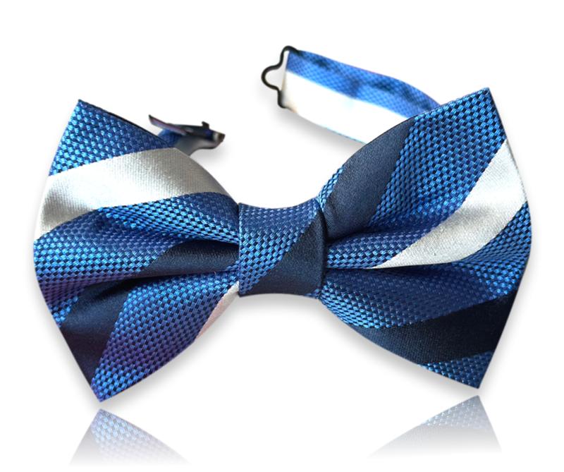 Navy and sky blue striped silk bow tie