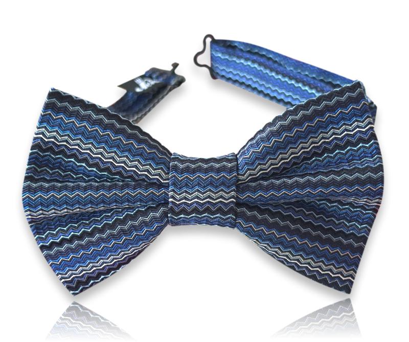 Blue and silver woven chevron silk bow tie