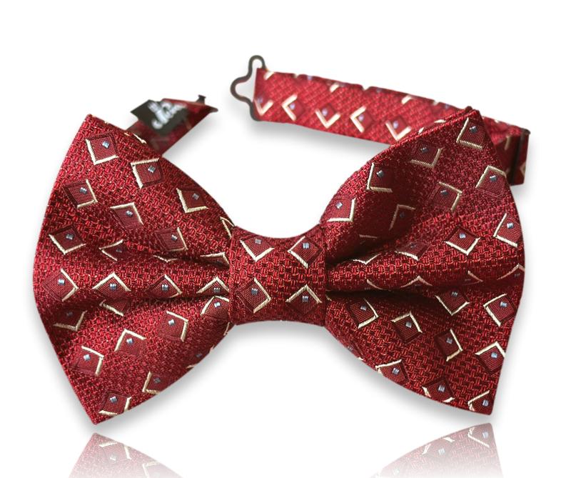 Scarlet silk bow tie with cream chevron marks
