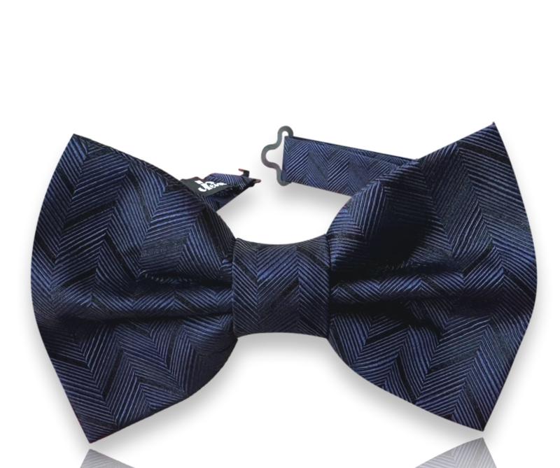 Midnight navy silk bow tie with herringbone weave