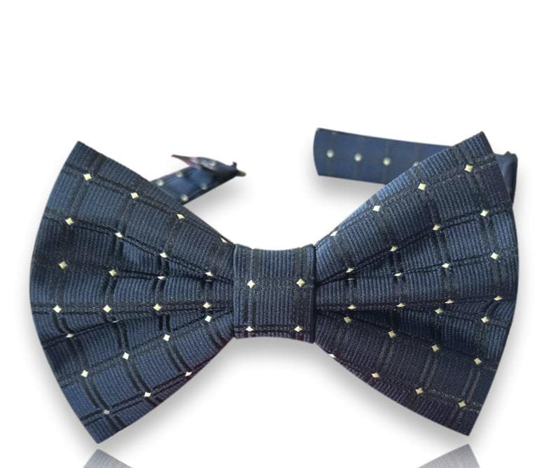 Slate grey silk bow tie with gold dot panels